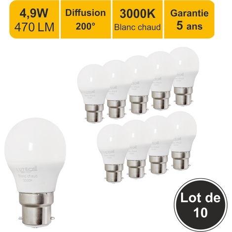 Lot de 10 ampoules LED E27 4,5W 330Lm 3000K - garantie 5 ans