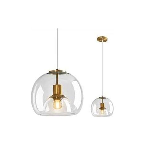 Lustre Suspension en Verre Moderne Luminaire Lampe de Plafond E27 Abat-jour pour Salon Chambre Cuisine Transparent Doré (1/5)