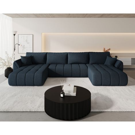 Wohnlandschaft Sofa mit Schlaffunktion MISATO Stoff Wind Dunkelblau