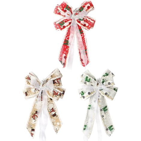 Ribbon Bow - 3 Pièces - 35 X 20 Cm - Pour Décoration De Sapin De Noël Porte Et Guirlande - Lot De 3 (1/5)