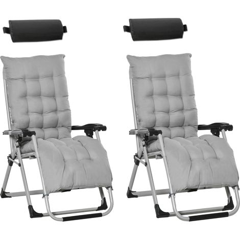 2 Piece Reclining Zero Gravity Sun Loungers Cushions, Light Grey (1/5)
