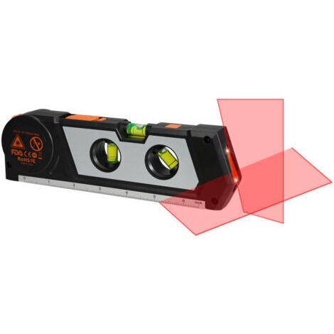 Niveau laser 4 en 1, niveau laser en croix, ruban à mesurer 10 pieds/3 M, ligne laser 3 modes, 3 bulles de nivellement et base de règle, noir (1/4)