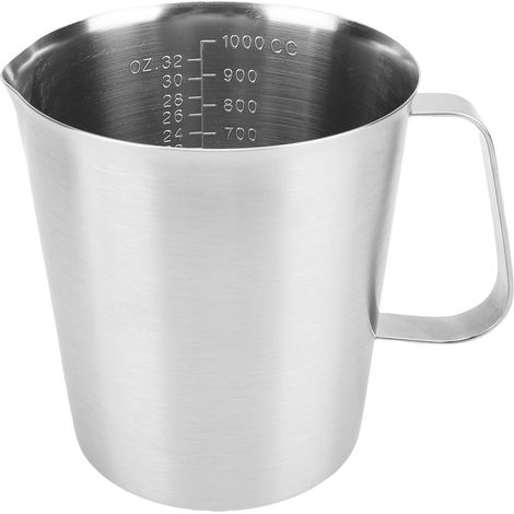 Messbecher aus Edelstahl zum Aufschäumen von Milch, mit Griff und oz/ml-Skala, 1000 ml. (1/5)