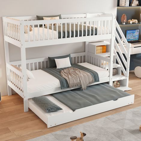 Etagenbett 90x200 cm Mit Ausziehbett 90x190 cm Weiß (1/5)