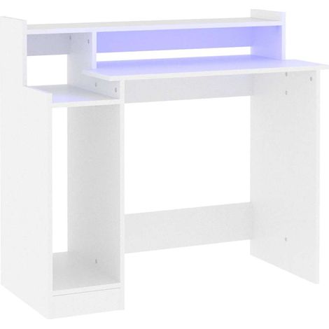 vidaXL Scrivania con Luci LED Bianca 97x45x90 cm in Legno