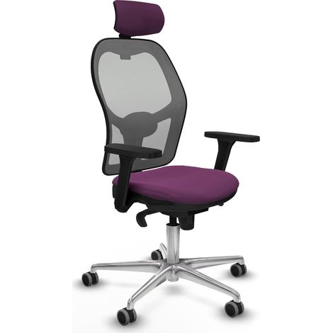 Jorquera sincro malla gris similpiel morado brazos 3D base aluminio cabecero 2D ruedas 65mm engomada (1/5)
