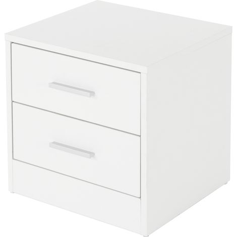 ML-Design Mesita de Noche con 2x Cajónes Estante Abierto 38 x 37 x 34 cm Blanco Manijas Aluminio Mesa Auxiliar para Libros, Teléfono Cómoda Lisa de Madera Mueble Cajonera Decorativa para Dormitorios