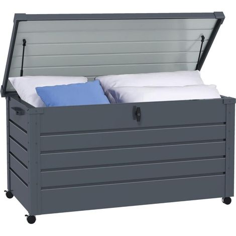 Coffre de rangement extérieur 311 L en acier galvanisé avec vérin à gaz 120 x 62 x 66 cm gris (1/5)