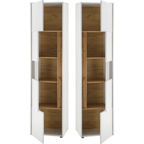 Wohnzimmer Vitrinenschrank CRISP-61 in weiß mit Absetzungen in Wotan Eiche Nb., B/H/T: ca. 50/197/40 cm (1/4)