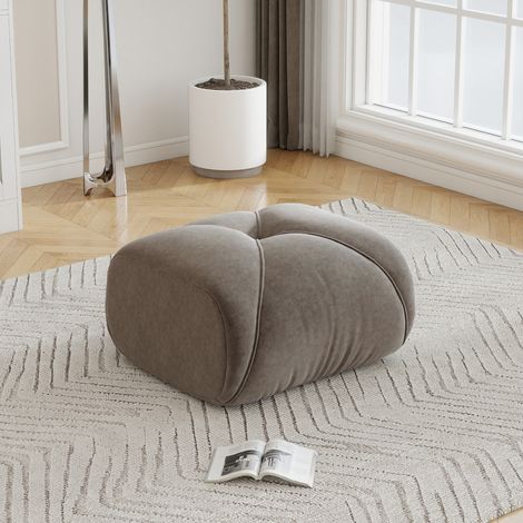 Ottoman de chenilla topo 78x76x45 cm, asiento acolchado de diseño para salón, reposapiés MEUBLIV (1/5)