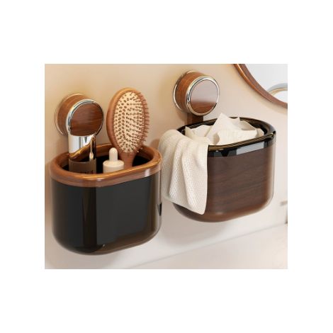 boîte de rangement ventouse multifonction couleur noire étagère murale pour lingettes démaquillantes et cosmétiques pour salle de bain (1/5)
