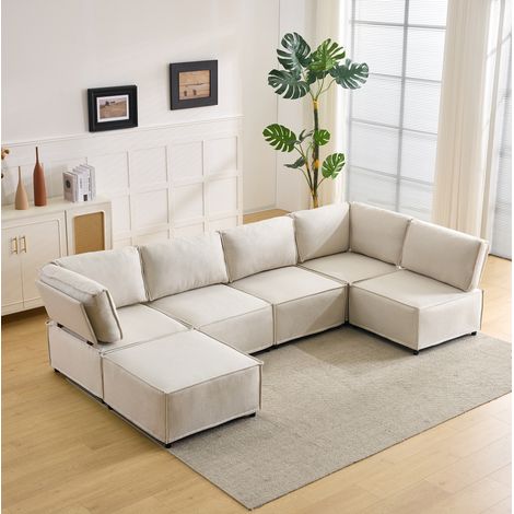 Canapé d'angle modulable beige 308x152x77 cm HAVRYA (1/5)