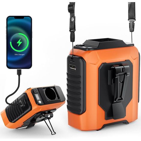 Tragbarer, leiser Ventilator mit 3 Geschwindigkeitsstufen, ideal für Camping und Reisen, LED-Anzeige, wiederaufladbarer 4000-mAh-Akku (orange) (1/5)