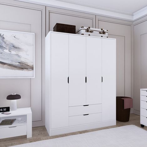 Armario Grande Padre, Ropero Dormitorio, 9 Estantes, 2 Cajones, 140x182h cm Blanco (1/5)