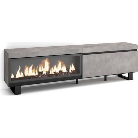 Skraut Home - Mueble TV, Televisión, Muebles de salón, almacenaje, 210, Para TV hasta 80", Chimenea eléctrica XXL, Diseño industrial, Estilo Moderno, Gris Cemento (1/5)