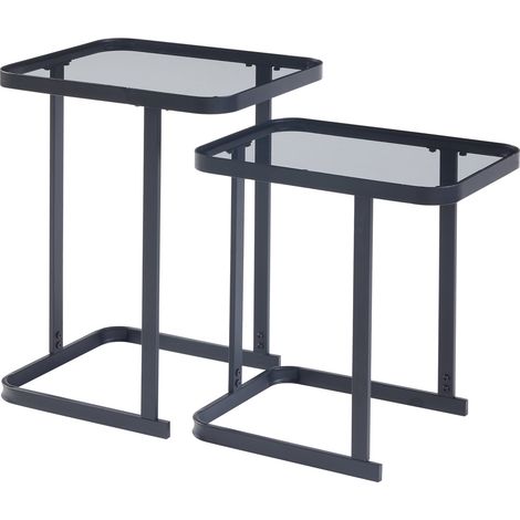 Juego de 2 mesas de centro nido de diferentes medidas cristal templado de 4mm metal negro 030010601