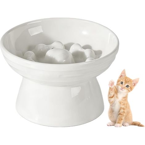 Raised Non Slip Cat Bowl 200ml Ceramic Bowl for Wet and Dry Food White (13.5 x 10.5 x 8.5cm) (1/5)