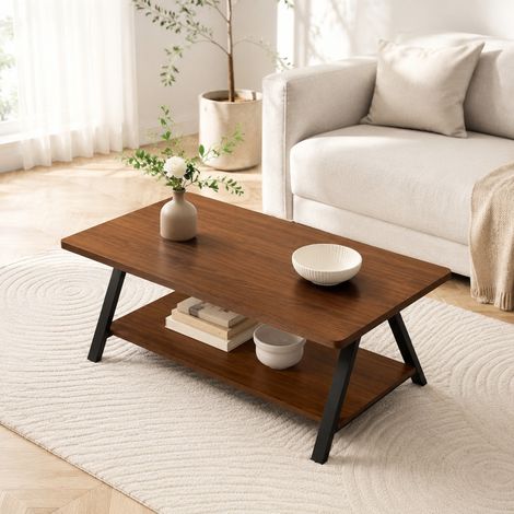 Industrie-Couchtisch mit Ablage, Nussbaumoptik und schwarzem Metallgestell (1/5)