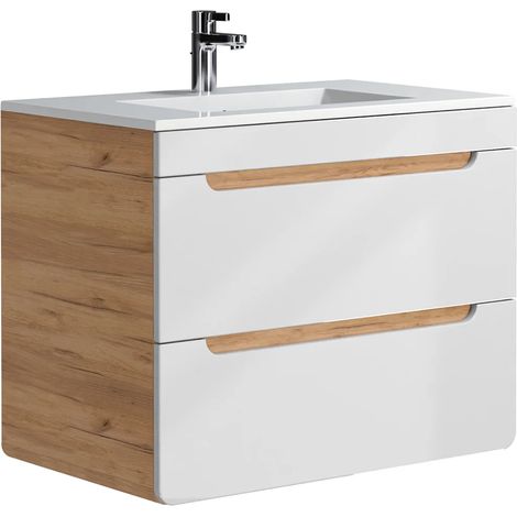 Mobile per bagno sospeso con lavabo da incasso 80 cm Naturale e Bianco - ARUBA (1/5)