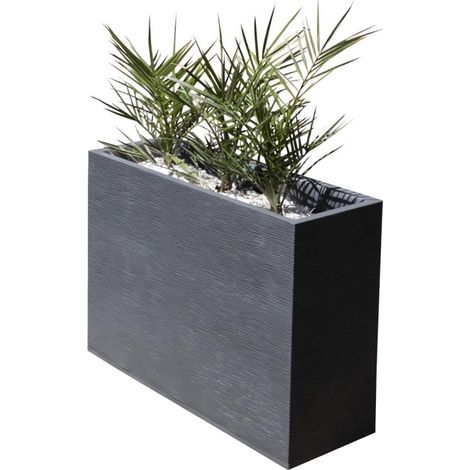 EDA – Jardinière muret loft L – 46 L – 78,5 x 29,5 x H. 60 cm – Résistante aux UV et gel – Pré-percée avec zone de rétention d'eau – Gris anthracite (1/10)