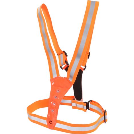 Gilet réfléchissant LED, haute élasticité, haute visibilité, imperméable, respirant, lumineux, gilet de sécurité pour le sport, course à pied et cyclisme, orange-rouge. (1/5)