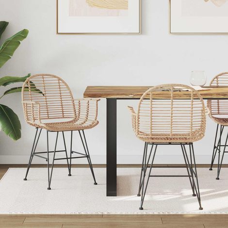 vidaXL Sedia da pranzo 2 pcs Rattan e Ferro Naturale 57 x 55 x 85