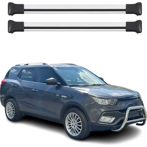 OMAC Aluminium Dachträger Querträger für SsangYong XLV 2016-2021 – Max. 75 kg – 2 Stangen Silber (1/5)