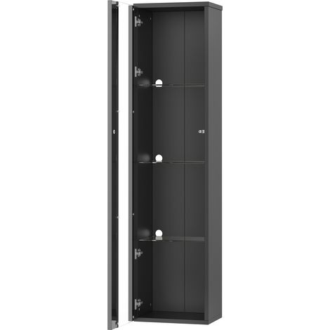 Vitrine murale multifonctionnelle noire 40 x 29 x 170 cm avec étagères en verre et éclairage LED changeant (1/5)