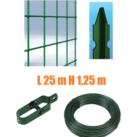 Recinzione Completa 25mt Lineari Rete Metallica Plastificata (Rete h125 cm) (Maglia:mm75X50) con Paletti nel Cemento (1/3)