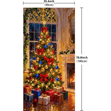 Décorations de Noël 2025 : accessoires, toile de fond, décoration de cour extérieure, rideau/suspension de porte - 90 x 180 cm - 1