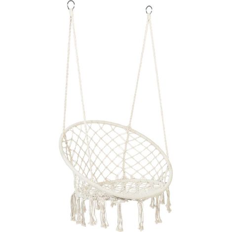 Idmarket – Hamac chaise suspendue 1 place en macramé – Charge maximale 250 kg – Dimensions 60 cm x 50 cm – Installation facile avec 4 cordes (1/5)