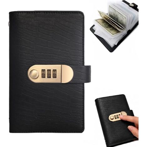 Carnet d'épargne à serrure à code, défi des 100 enveloppes, 100 pochettes transparentes et enveloppes pour espèces, noir (1/5)