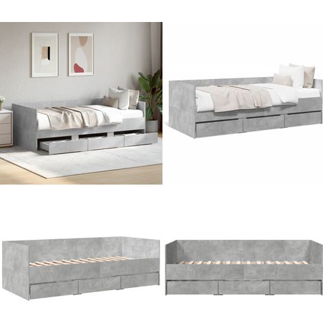 Lit de jour avec tiroirs sans matelas gris béton 90x200 cm - Canapé-lit - Tiroirs (1/5)