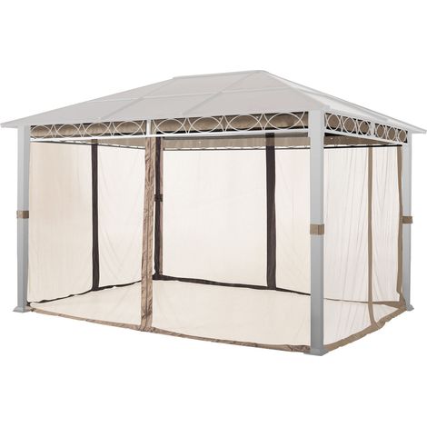 TOOLPORT Moskitonetz für Gartenpavillon Rendezvous Deluxe 3x4 m - Polyester - Insektengitter mit Reißverschluss - cappuccino (1/5)