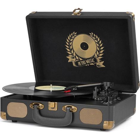 Classic Portable Bluetooth 3 Speed Vinyl Record Player, Digital USB Output, Digital Vinyl to MP3, Built-in Speakers, RCA Line Out AUX on Classic Headphone Jack, Black (1/5)