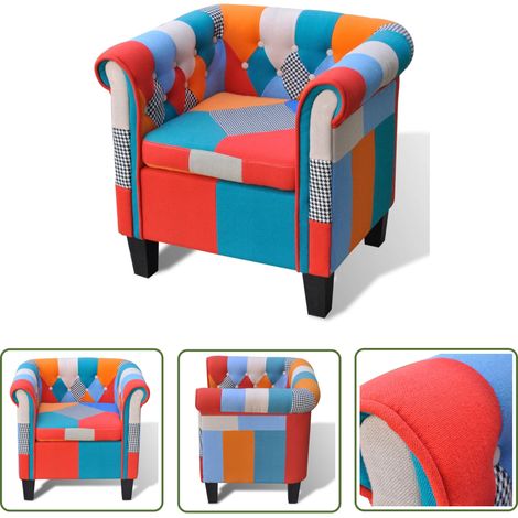 The Living Store Sessel mit Patchwork-Design Stoff - Esszimmerstuhl - Gemütlicher Stuhl - Wohnzimmersessel - Patchwork Sessel - Sofa Sessel (1/5)