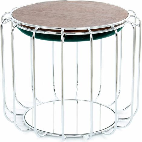 Pouf reverse table d'appoint confortable silver - Vert foncé, argent (1/5)