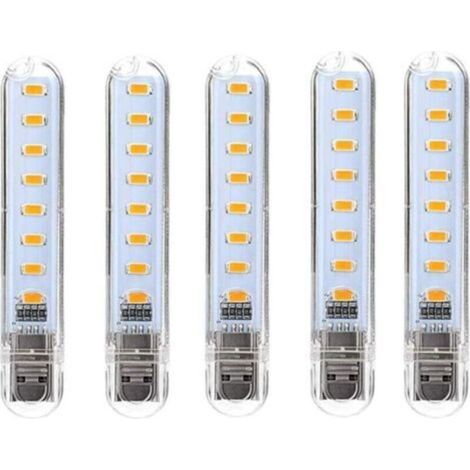 Pr USB LED Lamp, LED Mini Portable USB Lamp, 5 Pieces Computer Keyboard Light, for PC, Computer, Power Bank (Cool White) [Energy Class G] (1/4)