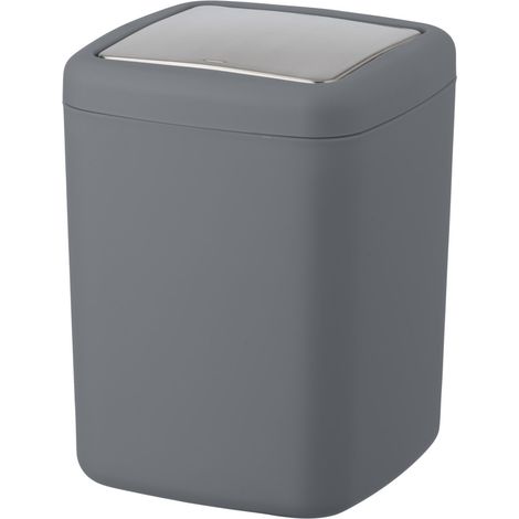 WENKO Mini Poubelle Salle de Bain Barcelona, Poubelle à Couvercle Basculant, Capacité 3L, Plastique incassable sans BPA, 15x20x15 cm, Anthracite (1/3)