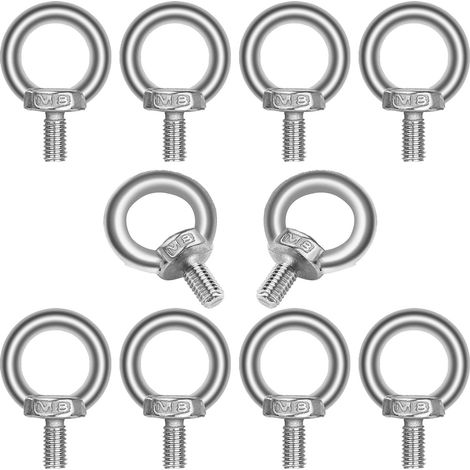 10 pernos de ojo de acero inoxidable M8x13 304 - Anillo de elevación - Pernos de peso marinos con rosca macho en forma de anillo y varios equipos de elevación de ingeniería (1/5)