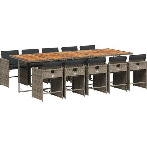 vidaXL Set da Pranzo da Giardino 11pz con Cuscini in Polyrattan Grigio
