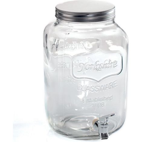 1 distributeur de boisson, 8 L, robinet en métal, verre transparent, accessoire cuisine pour eau ou jus