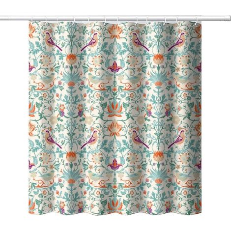 Rideau de douche en tissu imperméable avec motif floral vintage du milieu du siècle, motif floral, oiseaux, plante verte, art abstrait, pour décoration de salle de bain