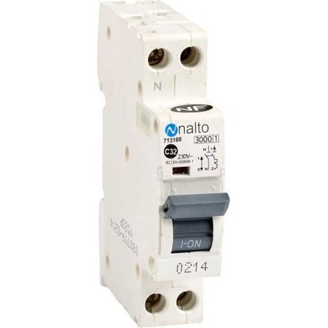 Disjoncteur différentiel 1P+N 32A – Courbe C instantanée – Tension 230V – Connexion à vis – Protection 3000A – Nalto - VIS 32 A (1/4)