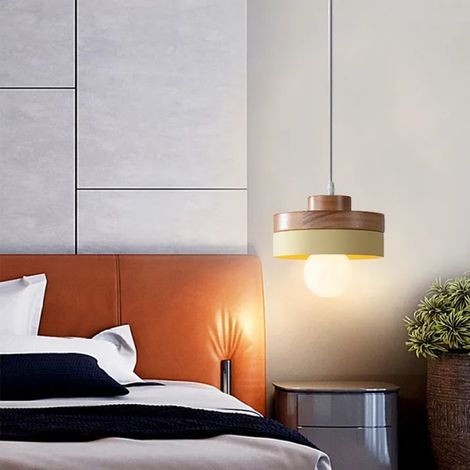 Lampe Pendante Ronde en Bois MassifJaune Clair, Design Industriel, Câble Ajustable, Culot E27 Standard, Parfaite pour une Décoration Moderne (1/5)