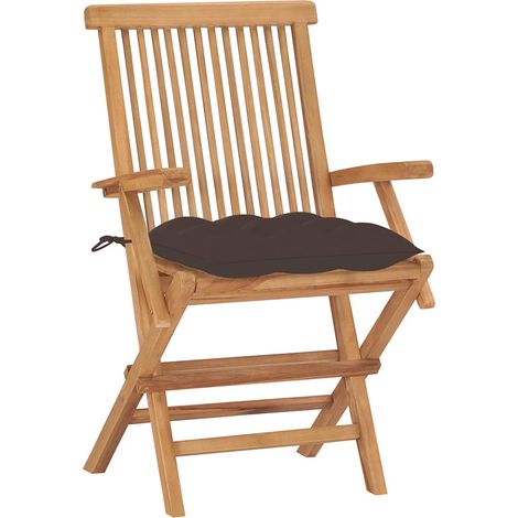 Maison Exclusive - Sedie pieghevoli con cuscini color tortora, 2 pezzi, in legno massello di teak. (1/5)