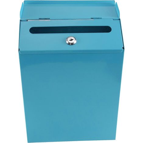 Boîte aux lettres murale verrouillable, style ferme, avec clé, idéale pour la maison ou le bureau (bleue). (1/5)