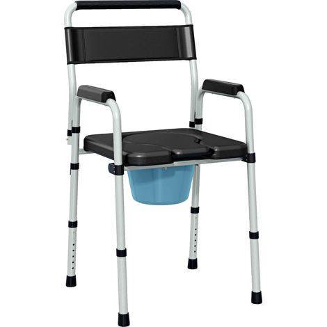 Chaise de toilette pliante avec siège antidérapant et réglable en hauteur, assise et accoudoirs rembourrés, capacité de charge 150 kg, noire (1/5)