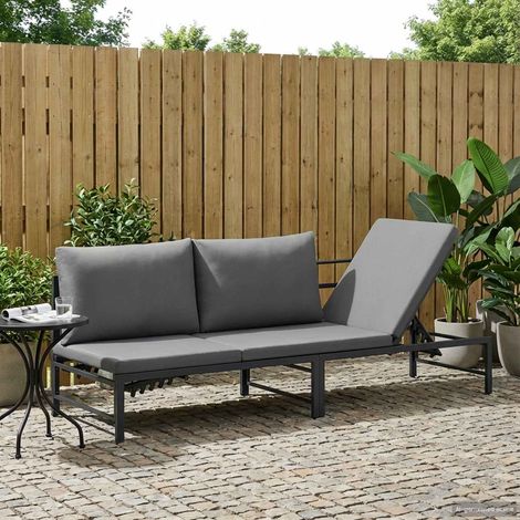 vidaXL  3-Person Sun Lounger  Black 200 x 62 x 59.5 cm Textilene