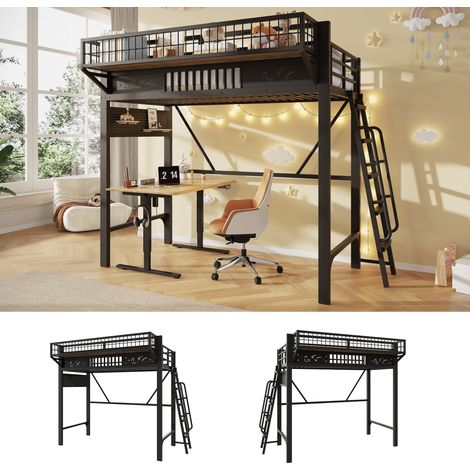 Letto a soppalco 90x200 cm in metallo nero con vani laterali, senza materasso – MEUBLIV (1/4)